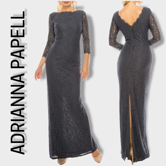 ADRIANNA PAPELL Navy BLUE Lace Column Dress 12 - Picture 1 of 11